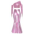 thumbnail image 5 of iiniim Girls Sparkly Dance Outfits Sequin Crop Top and Metallic Flare Pants Kids Hip Hop Disco Pink 6, 5 of 7