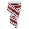 Christmas Farmhouse Red White Stripe Glitter Wired Edge Ribbon - 10 Yards (Red, White, 2.5")