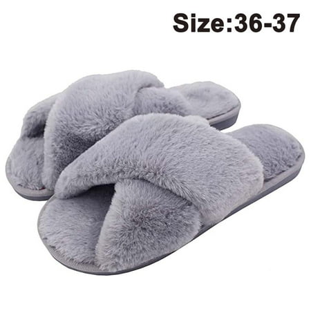 Grey fluffy slippers hotsell