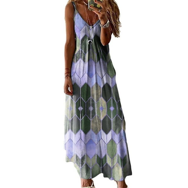 Innerwin Robes à Bretelles Robe Longue Maxi pour Femmes Robe de Soirée Ample Bleu Paon 5TG