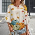 thumbnail image 3 of Landscape Painting Farmhouse Women's V-Neck Blouse With 3/4 Ruffled Bell Sleeves Casual Top Ladies Blouses, 3 of 7