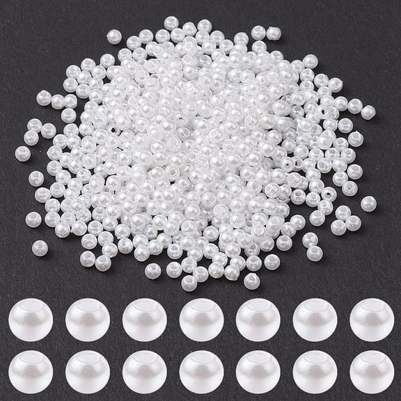 500 pc Plastic Imitation Pearl Beads Round White 3mm Hole: 1.4mm