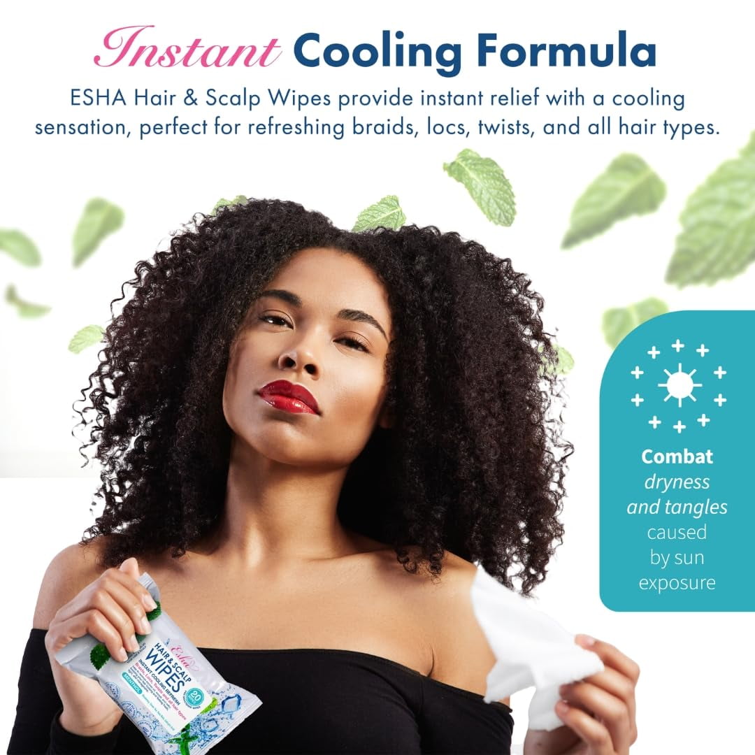 Esha Hair & Scalp Wipes – Instant Cooling Refresh for Braids, Locs, Twists & All Hair Types – 20 Count