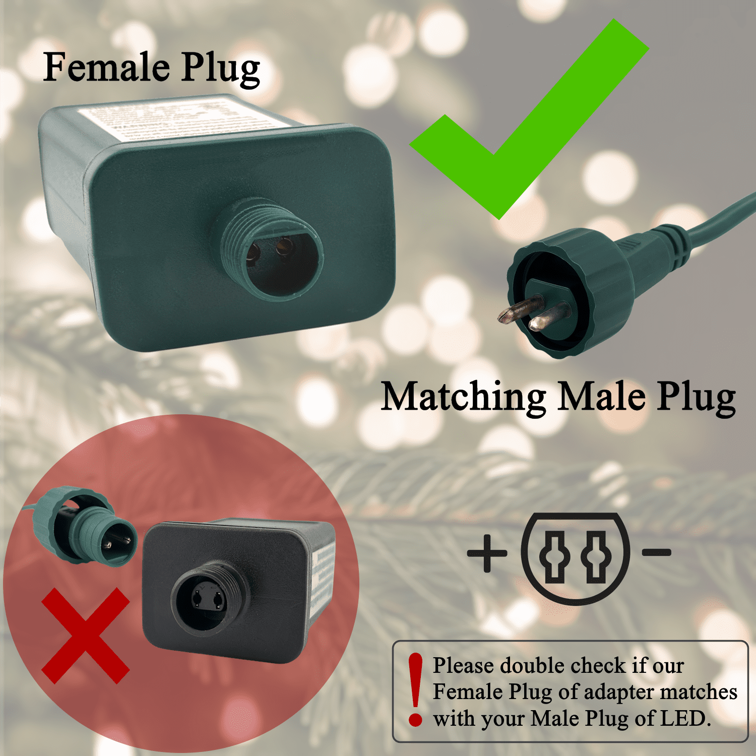 29V 0.45A Power Supply Class 2 LED Transformer LED Raintight IP44 US Plug Adapter, Seasonal-Use LED Driver for LED String Light, Holiday Lighting, Christmas X-Mas Tree TS-13W29V - Left Positive