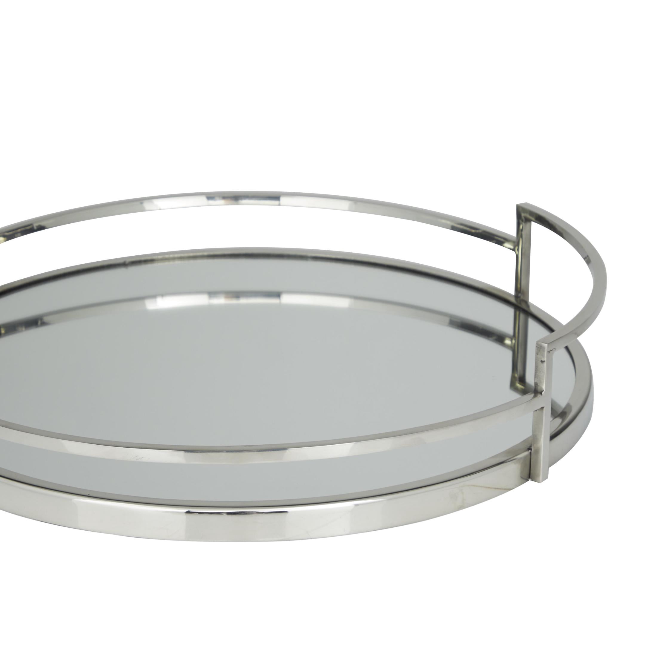 DecMode 19", 14"W Silver Stainless Steel Metal Mirrored Tray with Elevated Rim and Handles, 2-Pieces