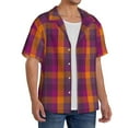 thumbnail image 2 of Yiaed Orange and Purple Plaid Print Mens Casual Wrinkle Free Shirts Short Sleeve Button Down Summer Stretch Dress Shirt-Small, 2 of 5