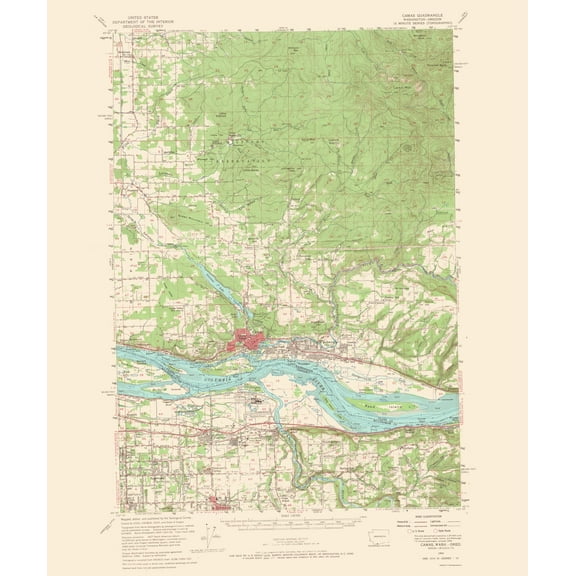 Topographical Map - Camas Washington Oregon Quad - USGS 1966 - Vintage Wall Art