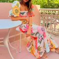 thumbnail image 3 of Orange-Red Bohemian Floral Print Maxi Dress, Womens Off Shoulder Puff Sleeve Tiered Dress, 3 of 6