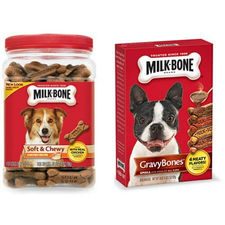 Cheeky Dog - Milk-Bone Soft and Chewy Chicken Snacks and GravyBones Dog Biscuits Value Bundle