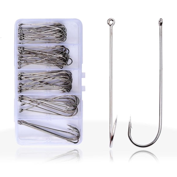 YIGSECU 70Pcs Barbed Fishing Hook Multiple Size Metal Hook for Bass Trout Saltwater Fishing Tackle Straight Shank Fishing Hook