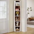 thumbnail image 3 of Tribesigns 70.9 Inch Tall Narrow Bookcase 6-Tier Corner Bookshelf White and Walnut Corner Bookcase with Storage, Freestanding Boat-shaped Opening Display Shelves for Home Office, 2pcs, 3 of 5