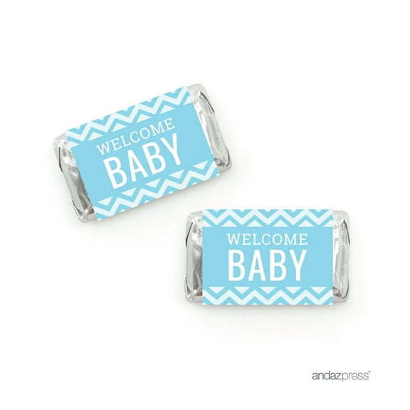 Baby Blue Chevron Baby Shower Hersheys Miniatures Mini Candy Bar Wrappers, 36-Pack