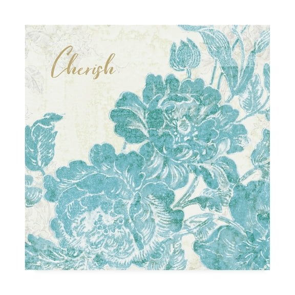 Trademark Fine Art 'Toile Roses V Teal Cherish' Canvas Art by Sue Schlabach