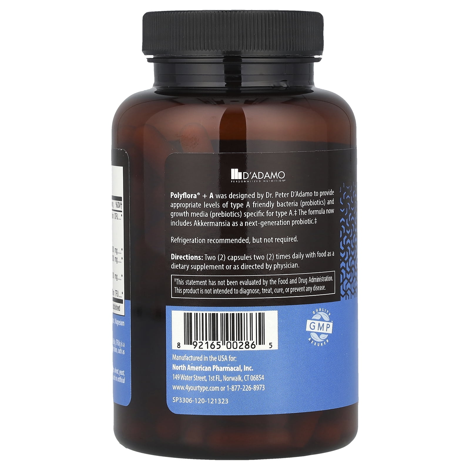 D'adamo Polyflora® + A, Multi-Function Probiotic Formula, 120 VeggieCaps