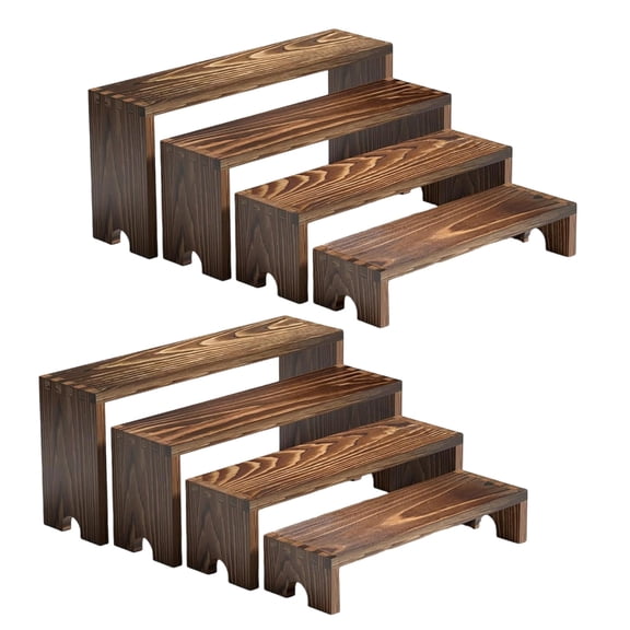 Pack of 8 Multi Tiers Display Shelves forAn1meFigures Collectibles Wood Desktop Organizers with Multi Levels Storage