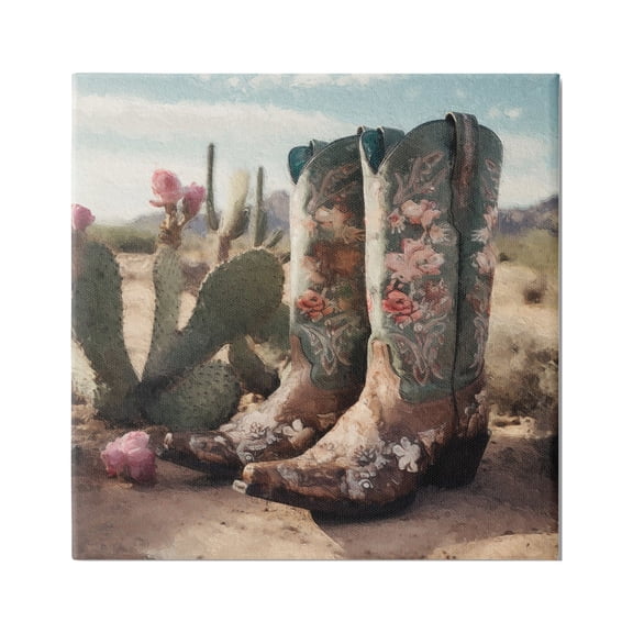 Stupell Industries Cowgirl Boots in Desert Beauty & Fashion Painting Gallery Wrapped Canvas Print Wall Art, 17 x 17