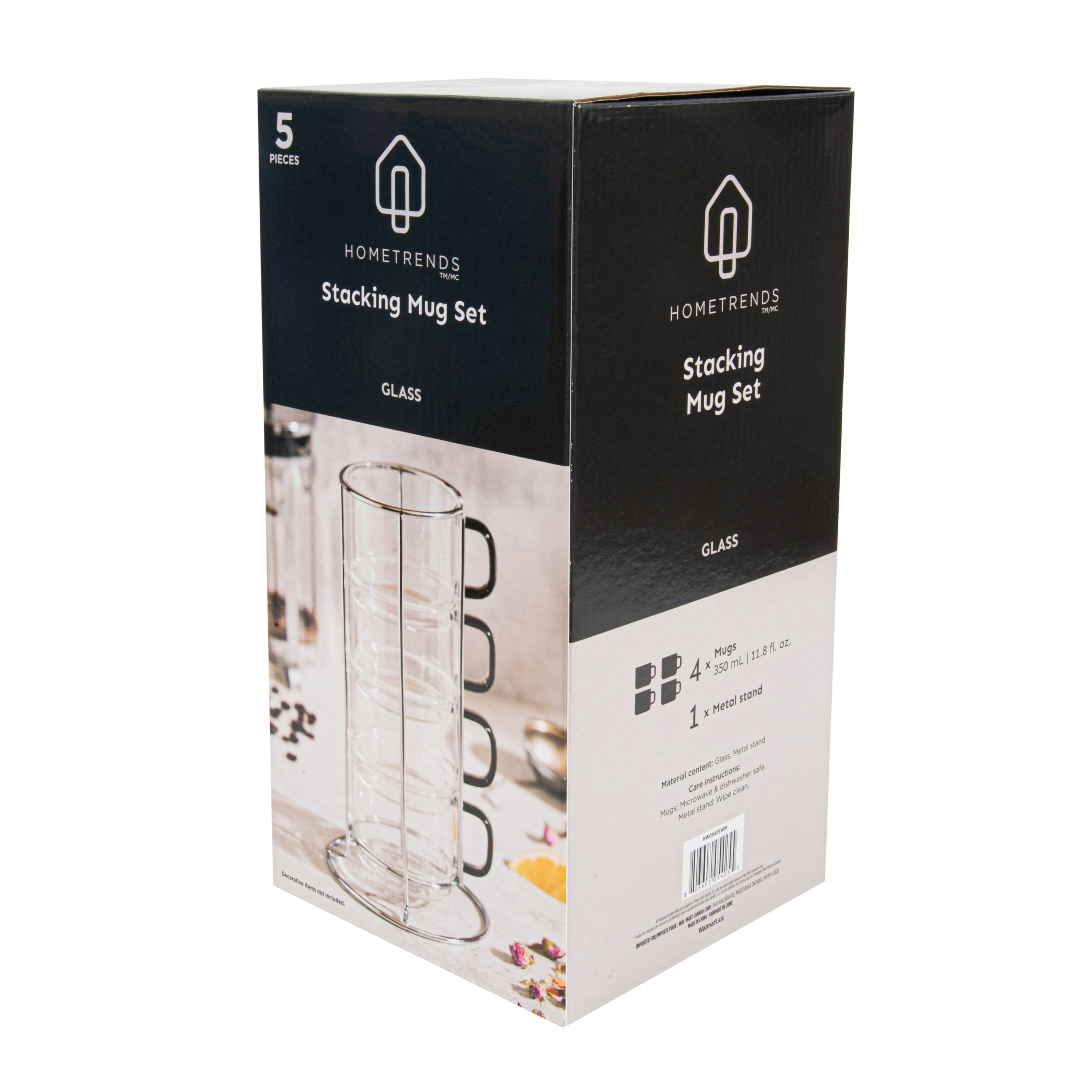 HomeTrends 4 pc stackable Glass mugs with silver metal stand