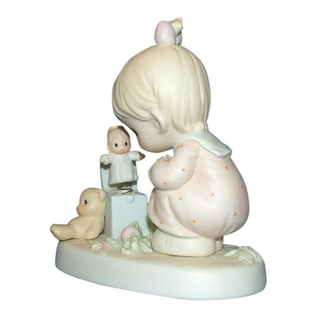 Precious Moments: 523755 Just Poppin  In To Say Halo This Religious themed Precious Moment is the perfect porcelain figurine to grow your collection  inspire another collection  or give as that special gift. Aptly titled Just Poppin  In To Say Halo  this figurine features animals or adorable children with tear dropped shaped eyes. Their expressions will tug at your heart strings  and the pastel coloring makes it a subtle yet elegant addition to your home. Place it in your curio cabinet  on your bedside table or proudly displayed in your living room. Wherever you put this porcelain bisque figurine  it’s sure to bring smiles and joy to your home.