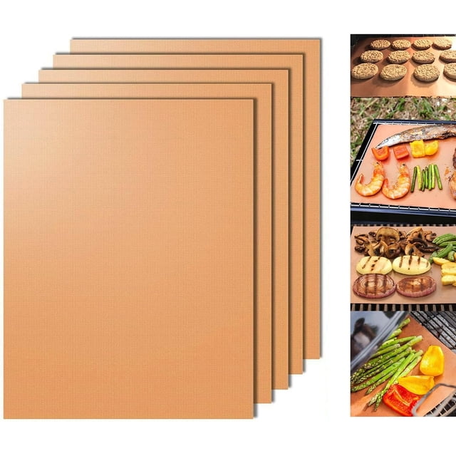 Alfombrillas de cobre para parrilla al aire libre, juego de 5 láminas para parrilla de gas, reutilizables y fáciles de limpiar, alfombrillas antiadherentes para parrilla al aire libre