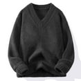 thumbnail image 2 of YLSDY Men’s V-Neck Cotton Thick Warm Solid Color Knitted Pullover Sweater Ribbed Neckline Long Sleeve Casual Jumper Top Black M, 2 of 6