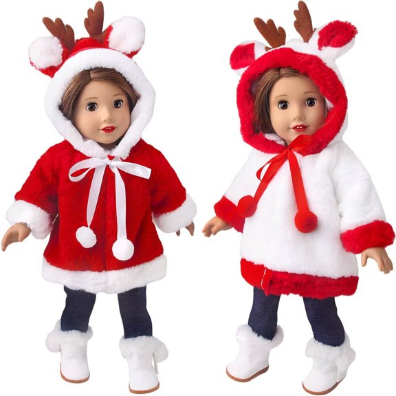 AmaMary 2 Pcs Christmas Plush Thickened Doll Coat – Festive Winter Outfit for 18-inch Dolls, Holiday Gift