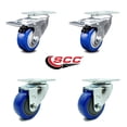 thumbnail image 2 of 3 Inch Blue Polyurethane Wheel Swivel Top Plate Caster Set 2 Total Lock Brakes, 2 of 2