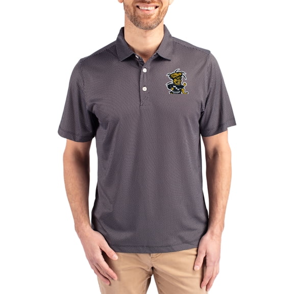 Men's Cutter & Buck Black Wichita State Shockers Pike Eco Symmetry Print Stretch Polo