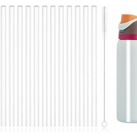 12pcs Replacement Straws for Owala, Reusable Plastic Straws with Cleaning Brush for Owala Water Bottle 24 oz 32 oz (White)