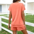 thumbnail image 6 of Htigea Womens V Neck T Shirts & Elastic Waist Shorts Matching 2 Piece Sets Summer Casual Loose Fit Everyday Outfits Orange S, 6 of 6