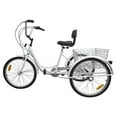 24"" 7Speed Adult 3Wheel Tricycle with Basket, White"