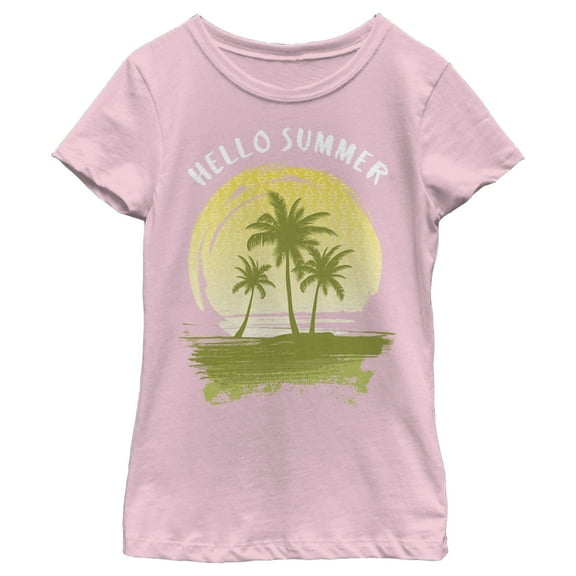 Girl's Lost Gods Hello Summer Palm Tree Silhouette Graphic Tee Light Pink Medium
