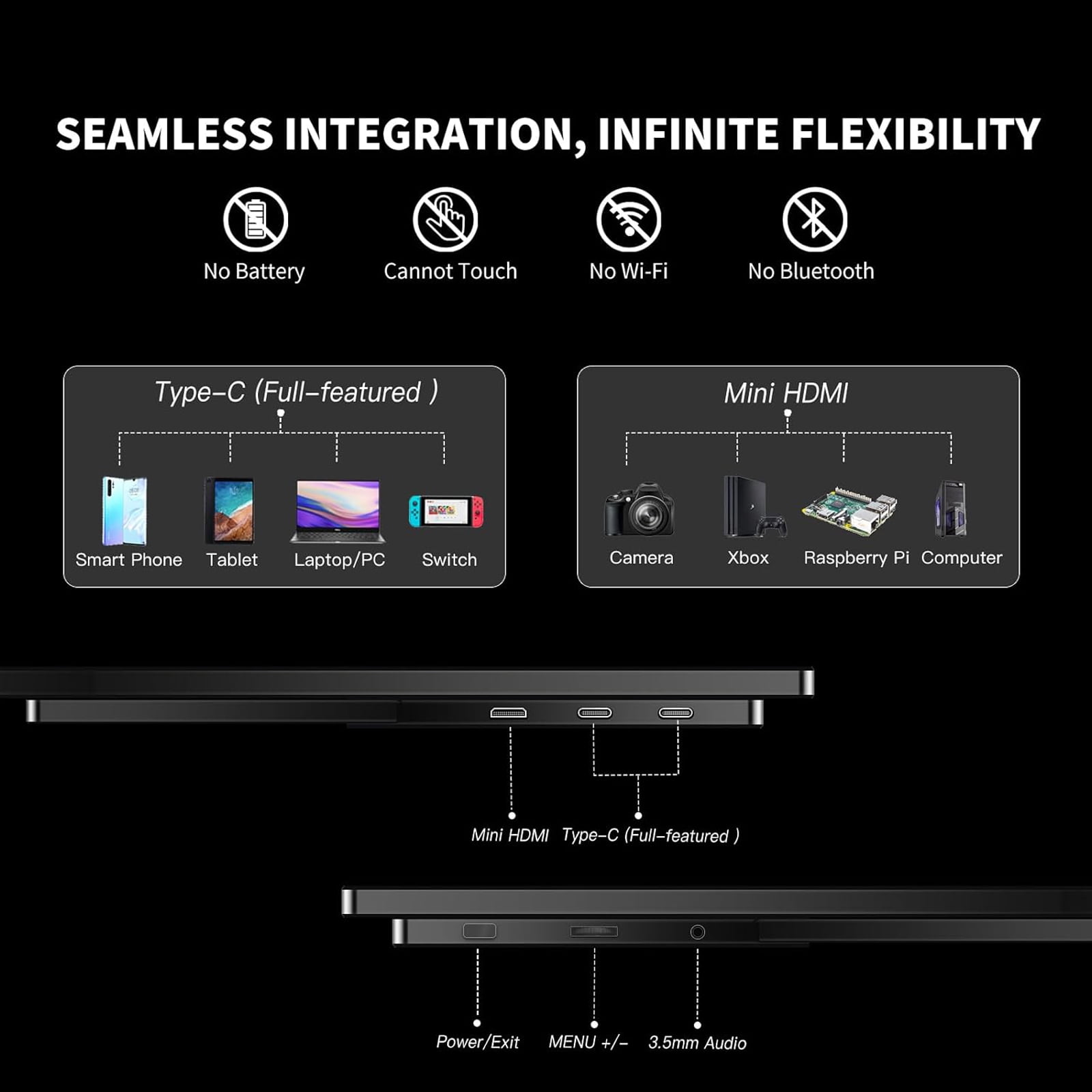REHISK 18 inch Portable monitor FHD 1080P 100HZ Gaming Monitor Adjustable Stand USB-C Mini HDMI External Monitor
