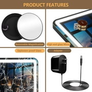 Hasipu 32x22 LED Vanity Mirror with 10X Magnification - Dimmable Touch Screen Makeup Mirror with 3 Light Modes, Round Black Lighted Mirror