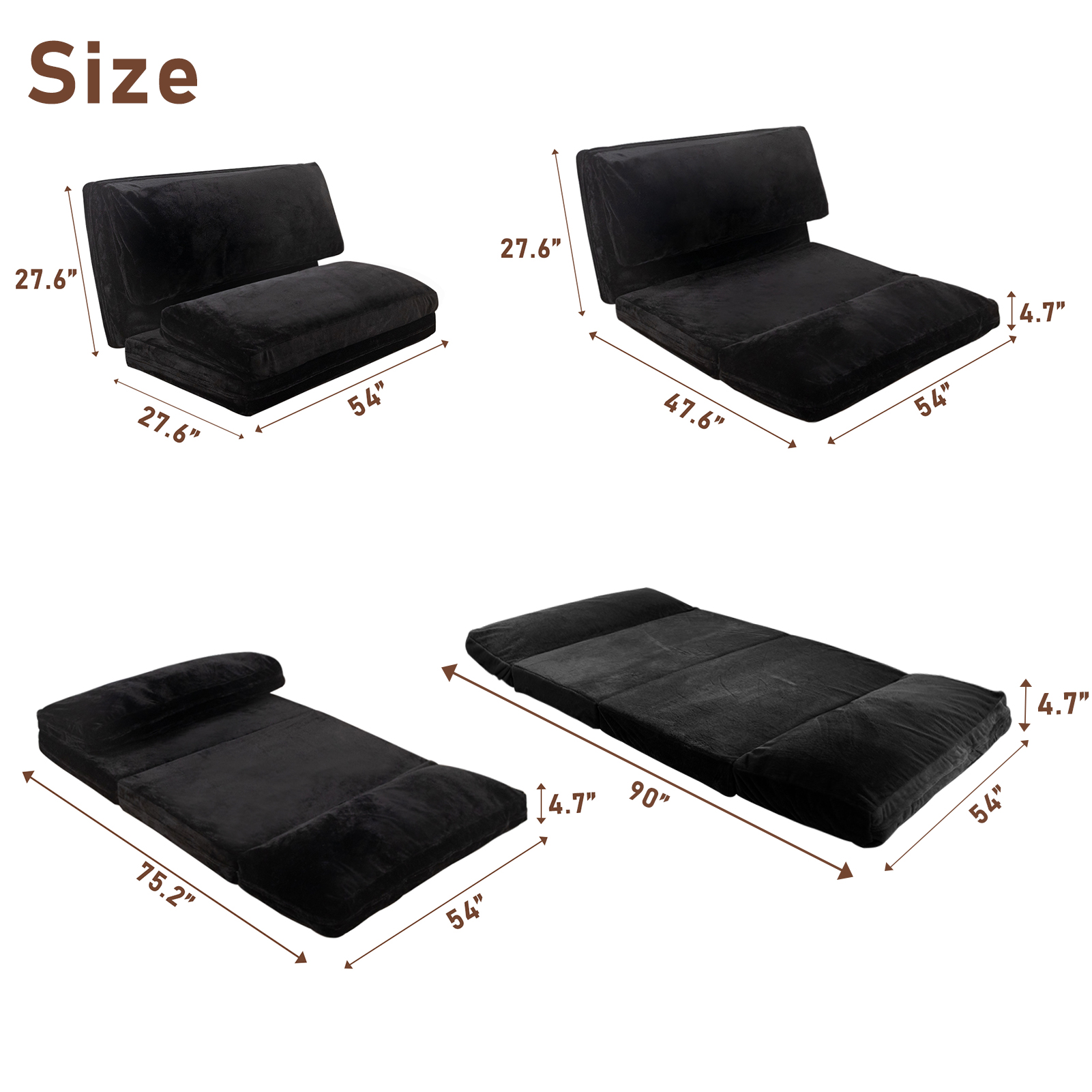 Folding Sofa Bed,Extra Thick and Long Fluffy 4 Position Convertible ...