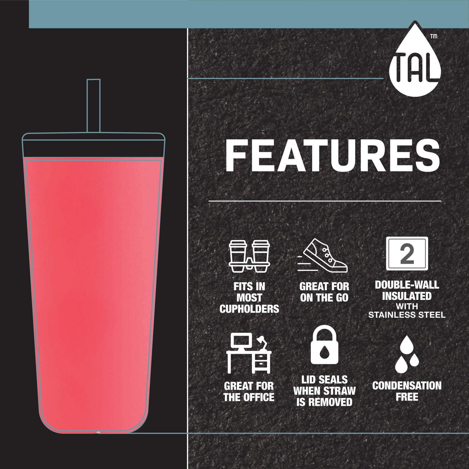 TAL Stainless Steel Ranger Sport Tumbler 24 fl oz, Pink, Water Bottle