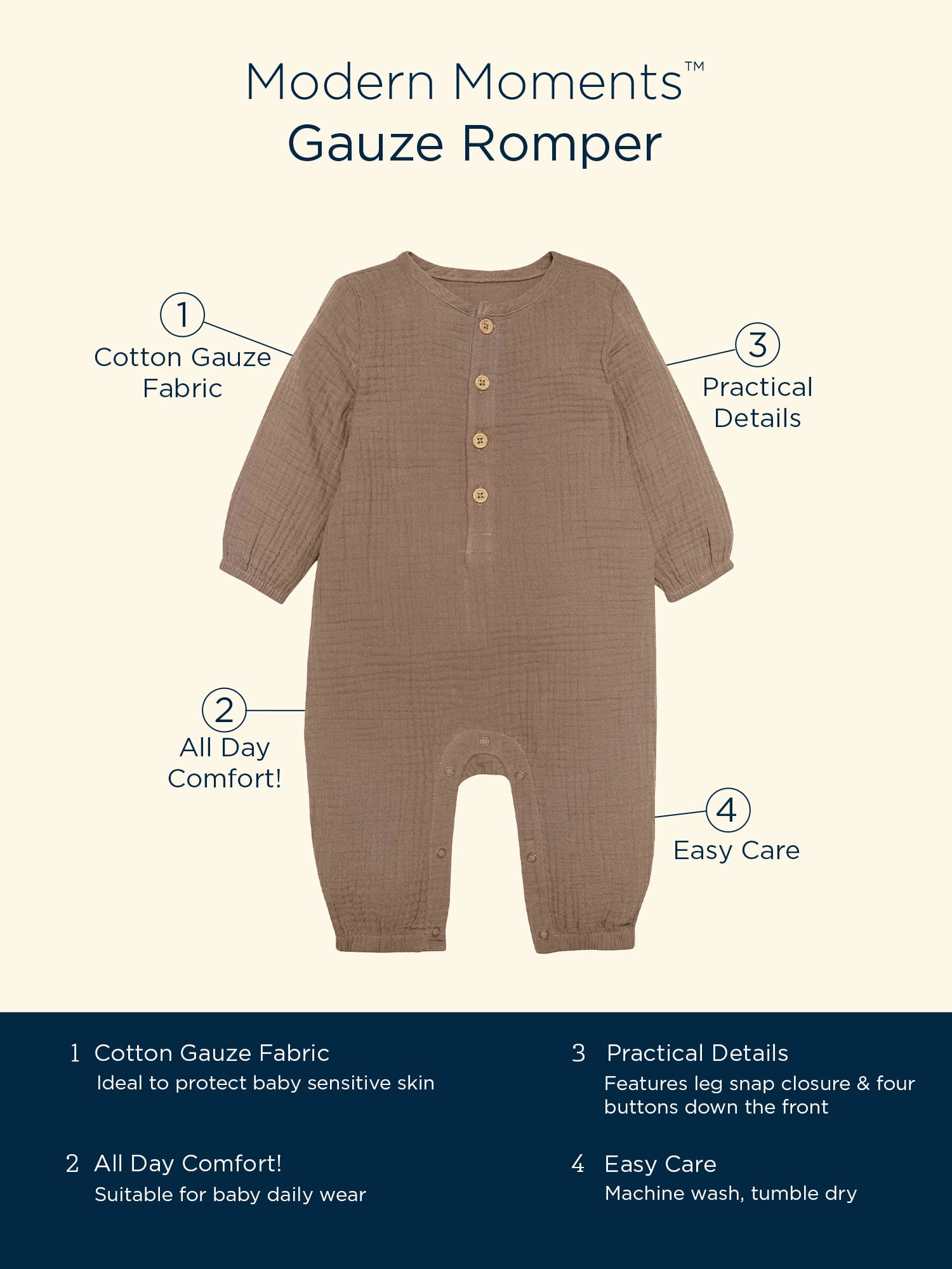 Modern Moments by Gerber Baby Boy Gauze Romper, Sizes 0/3M-24M