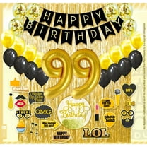99th Birthday Decoration Black and Gold for Boy & Girl, 99th Cake Topper, 99th Party Supplies for Her and Him, 99th Birthday Photo Props