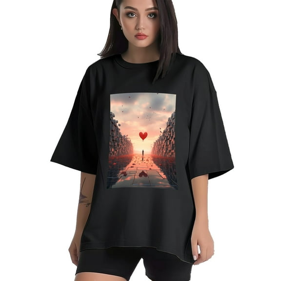 Plus Size Shirt for Women Black Tops for Women Short Sleeves Shirt for Women Valentine's Day (16) T Shirt Crewneck Shirt for Women XS
