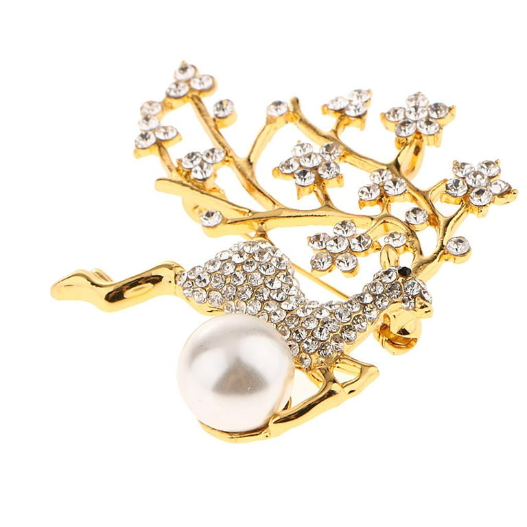 Women's Brooches Pins, Deer Brooch Pin Pearl Brooch Pins Fashionable Deer  Elk Head Clothes Suit Decoration Brooch Gift Accessory Womens Brooches and