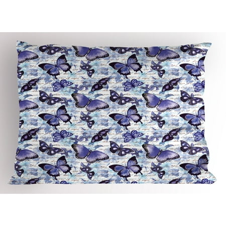 Beauty Violet 20 - Retro Pillow Sham Old Fashioned Butterfly Moth Forms Romance Flowers Essence Beauty Picture, Decorative Standard Size Printed Pillowcase, 26 X 20 Inches, Violet Black Baby Blue, by Ambesonne