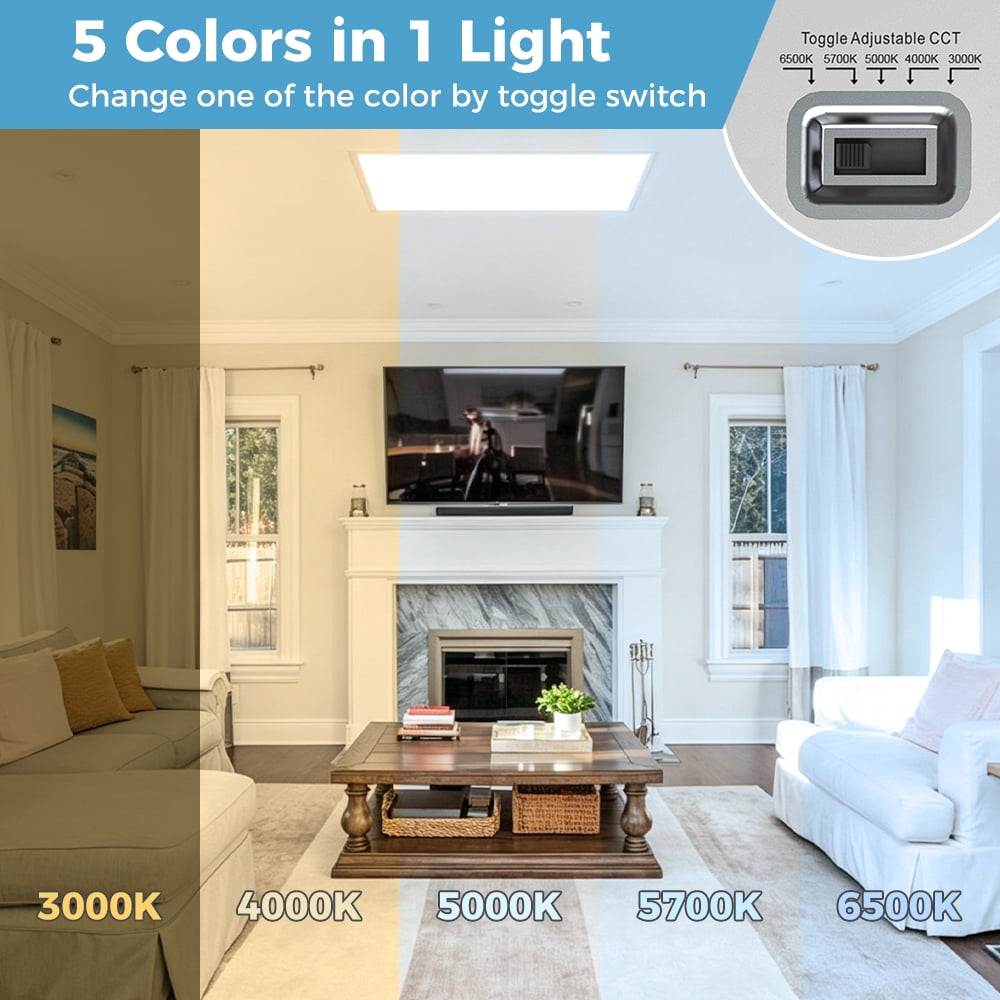 4 Pack 2x2 LED Drop Ceiling Flat Panel Light - 5CCT/5Wattage Selectable 5500LM Dimmable 120-277V for Commercial Home Use