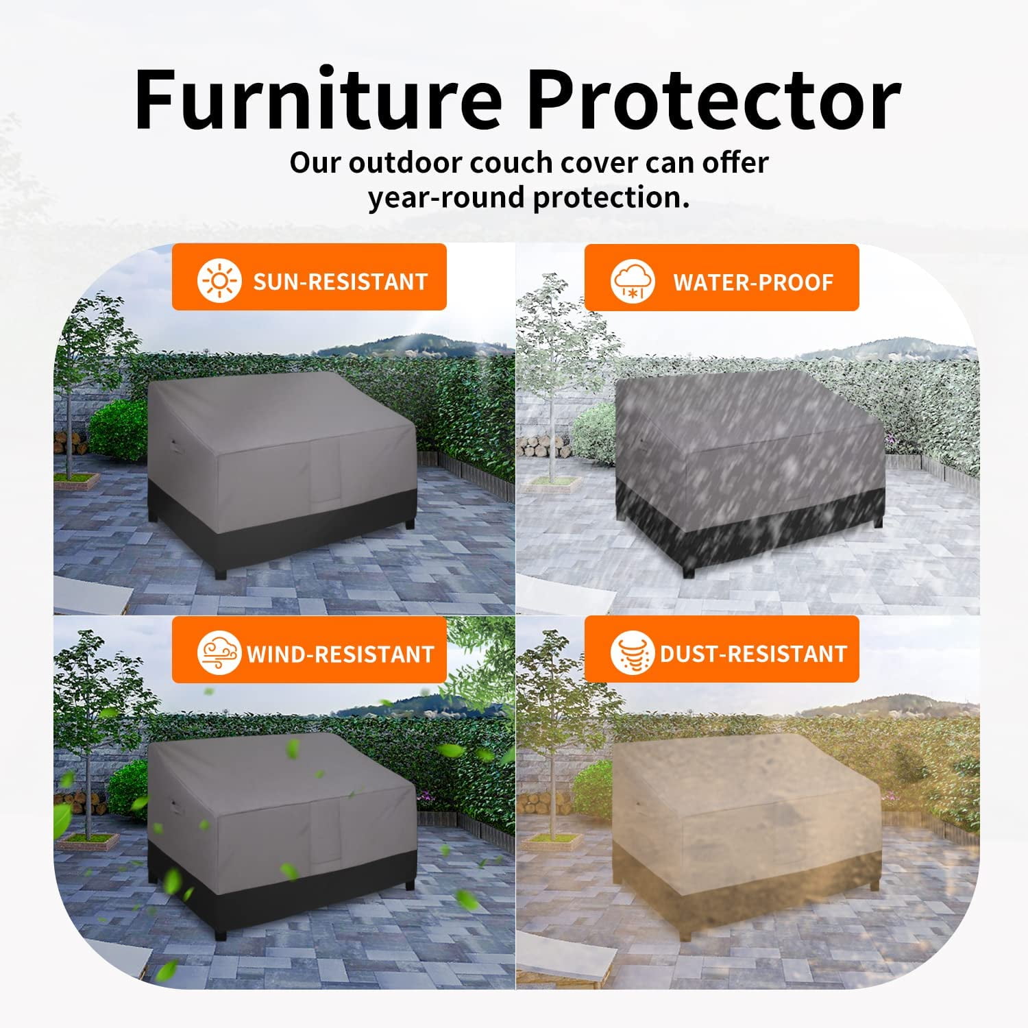 Wehilion Waterproof Outdoor Couch Cover, Heavy Duty Patio Sofa Cover, Windproof Outdoor Furniture Cover with Air Vent