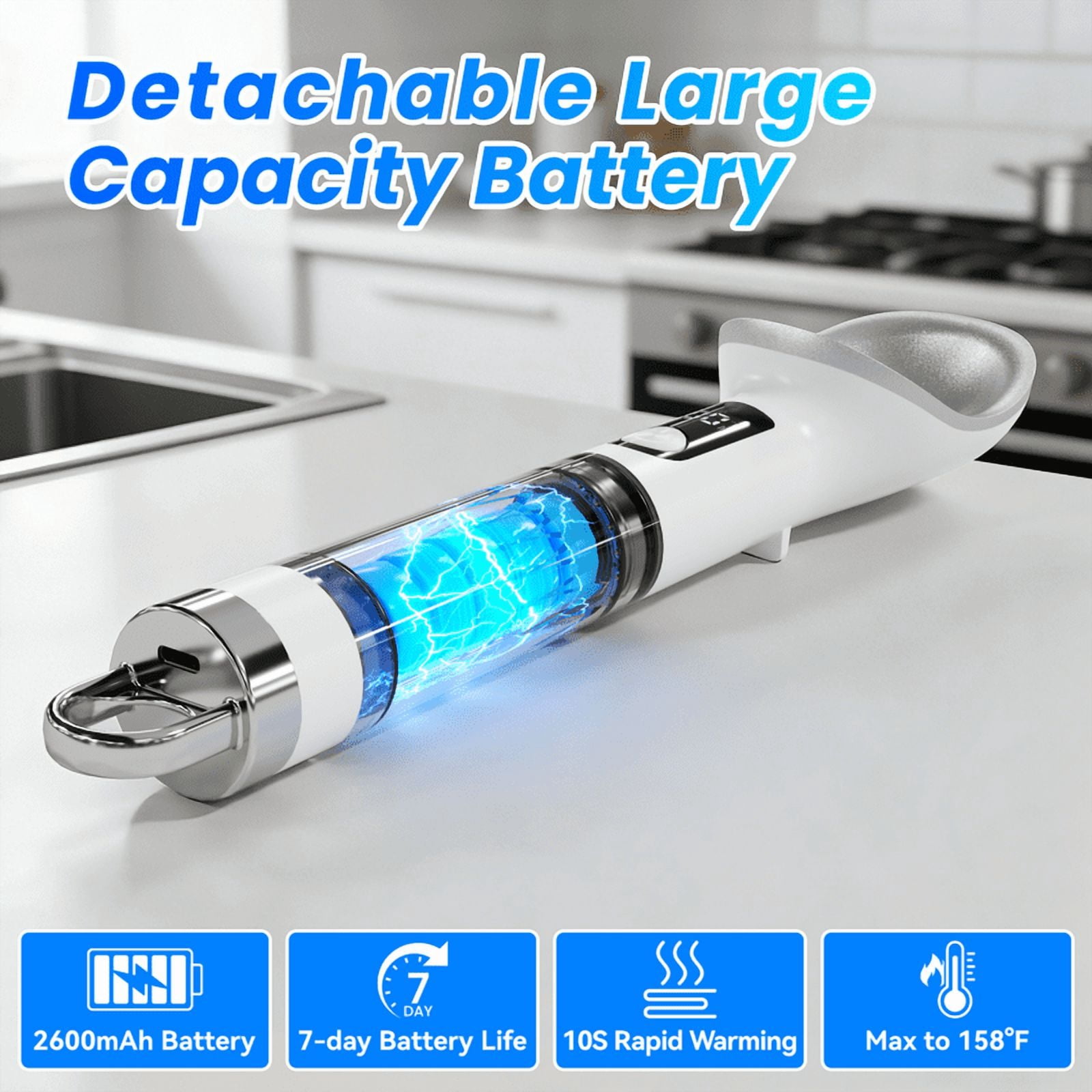 Netraty 7 inch Heated Ice Cream Scoop Rechargeable, Electric Warming Ice Cream Scooper with LED Display, Heats to 158°F for Hard Ice Cream, Easy for Seniors & Kids