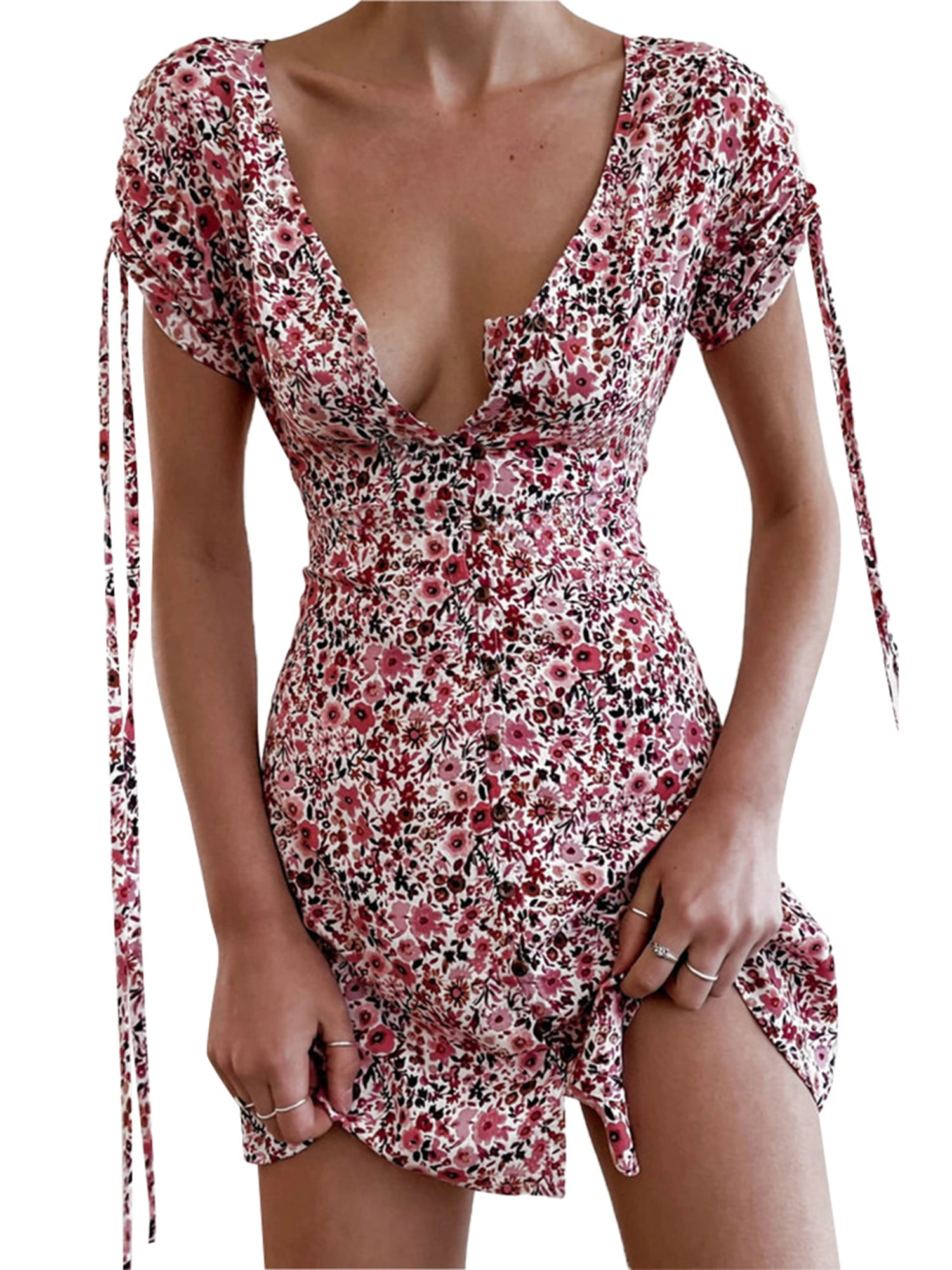 Women Sexy Flower Printed Mini Dress ...
