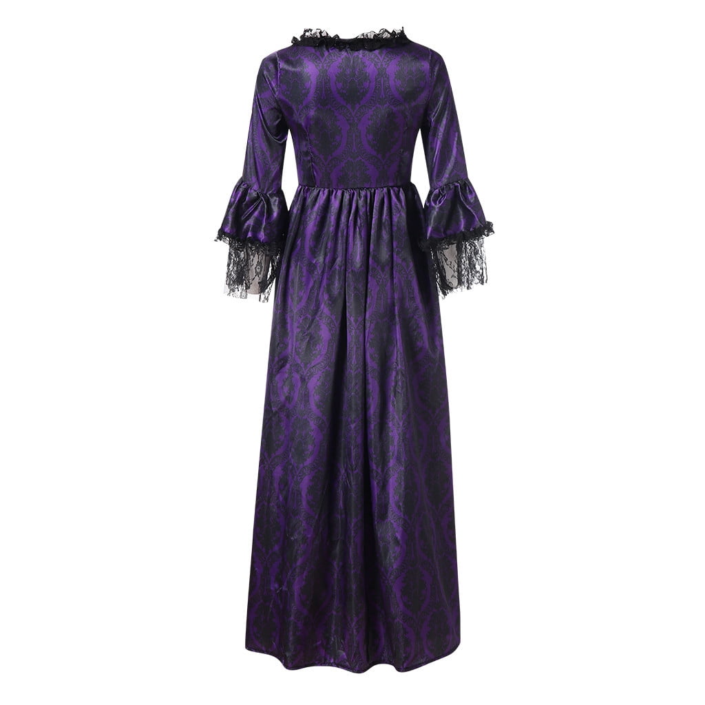 RYRJJ Women's Gorgeous Gothic Ball Gown Flared Sleeves Renaissance Vintage Medieval Dress Square Neck Lace Patchwork Masquerade Maxi Long Dress(Purple,3XL)