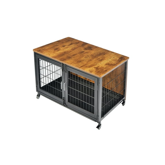 Rugerasy Dog Crate Furniture, Heavy Duty Dog Kennels with Storage and Anti-Chew, Double Doors,Versatile Wooden Kennel,for Dogs