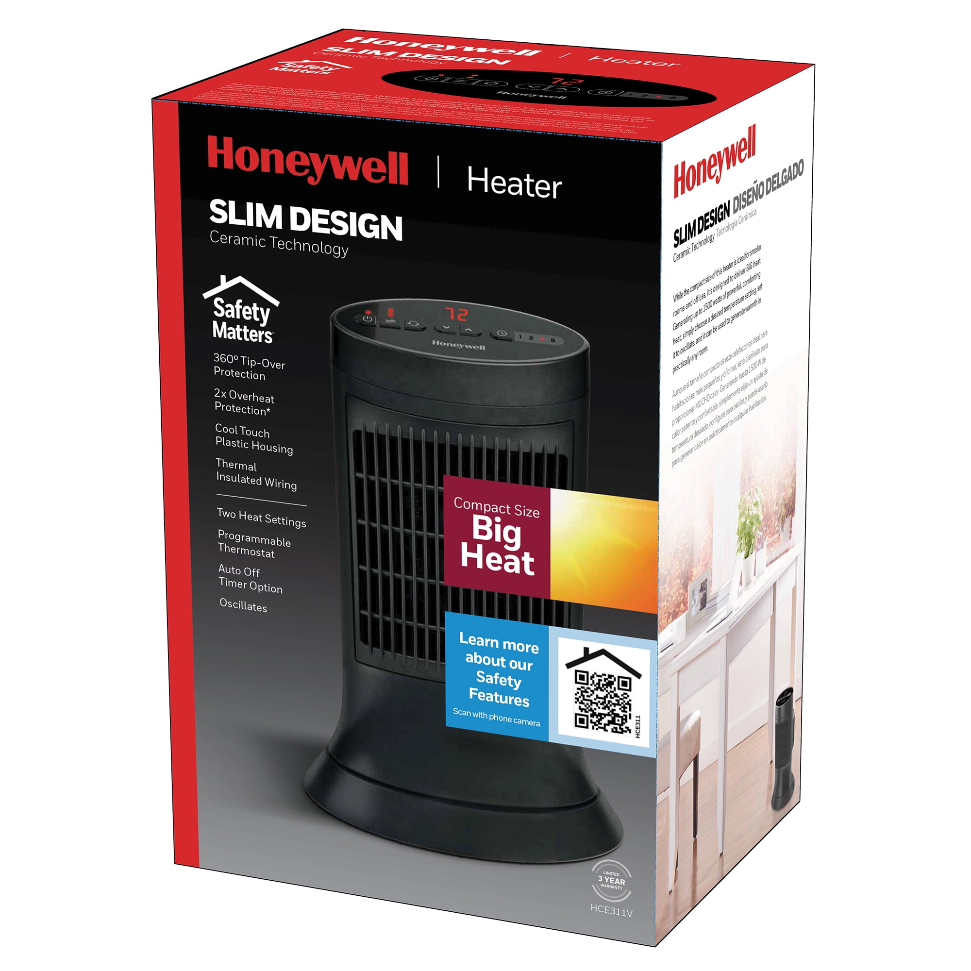 Honeywell Digital Ceramic Compact Heater, New, Black, HCE311V - Walmart.com