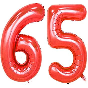 40inch Red Foil 65 Helium Jumbo Digital Number Balloons, 65th Birthday ...