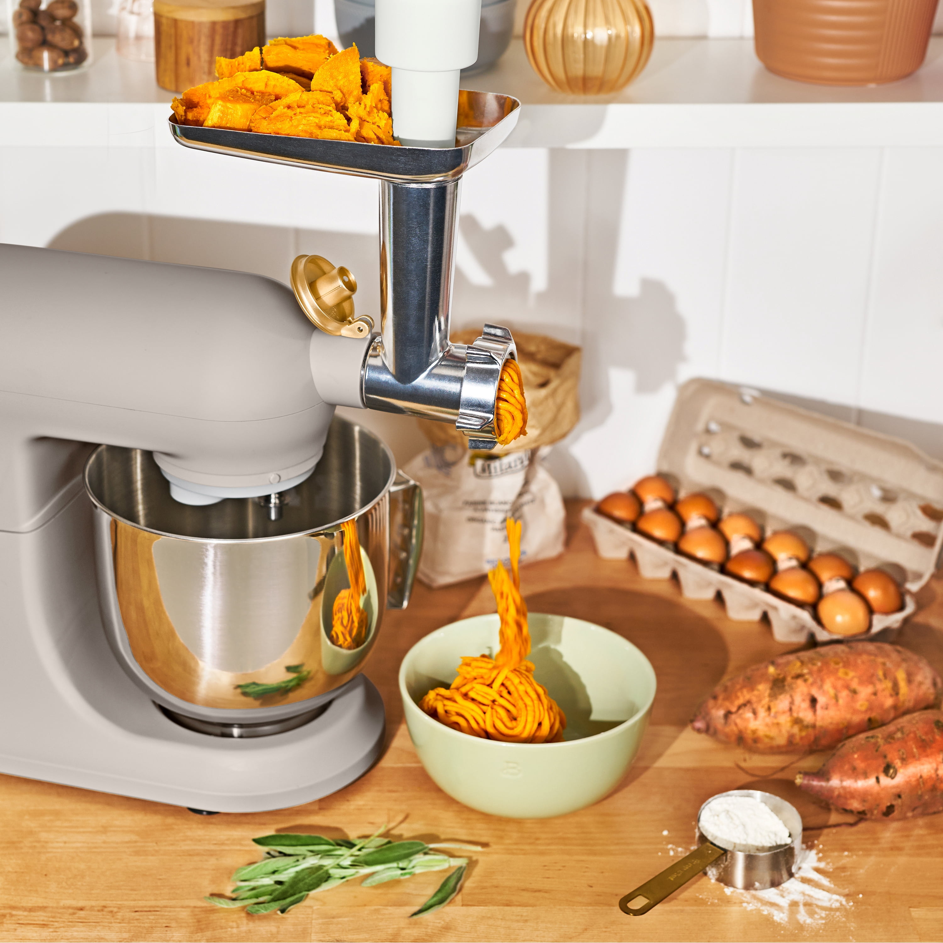 Beautiful Meat Grinder Stand Mixer Attachment with 3 Stainless Steel Grinding Plates, by Drew Barrymore