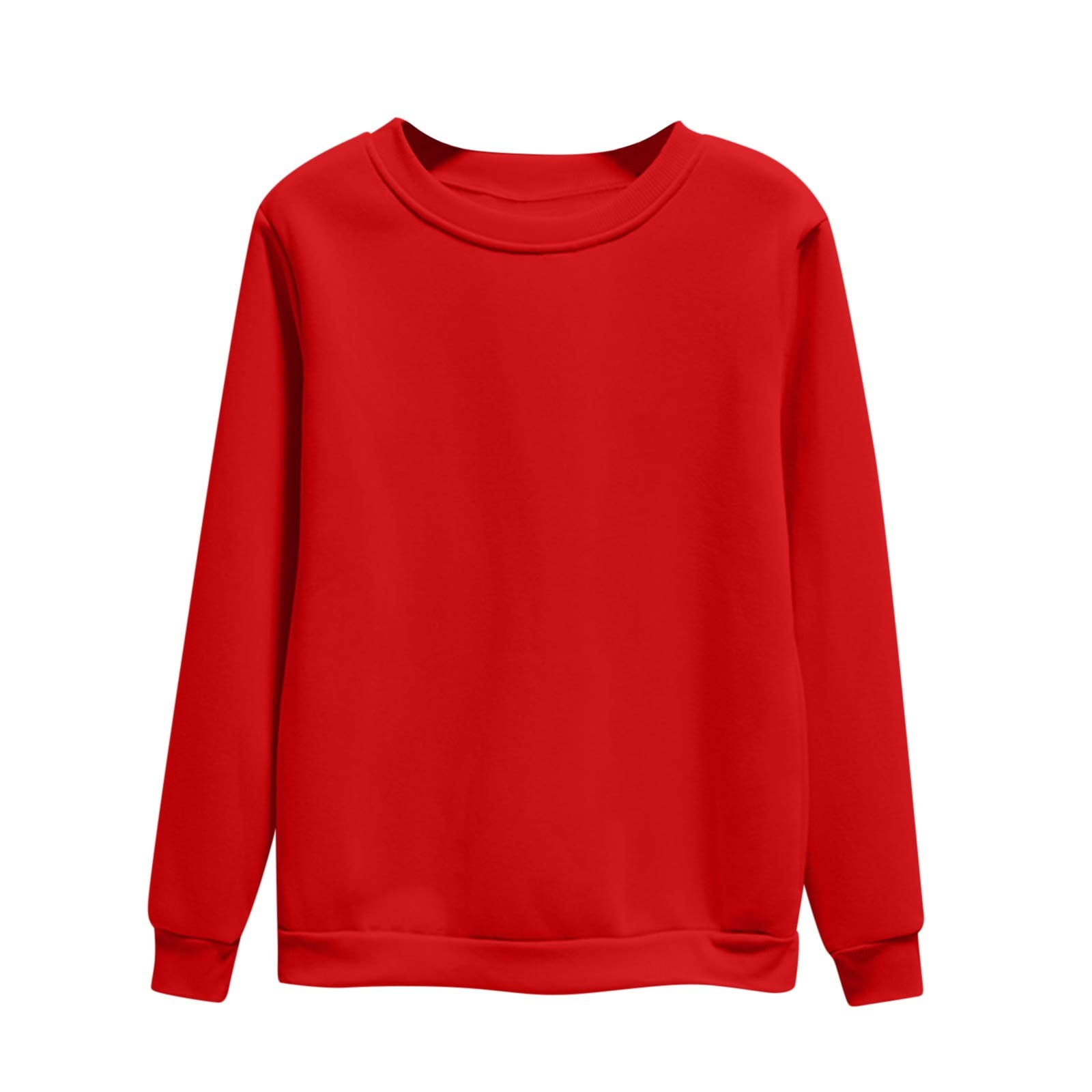 Crew Neck Womens Sweatshirt Red Lightweight Plain Casual Long Sleeve Soft Pullover Sweatshirt XL - image 2